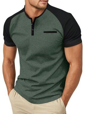 Men's Cotton Henley Short Sleeve Casual T-Shirts with Pocket